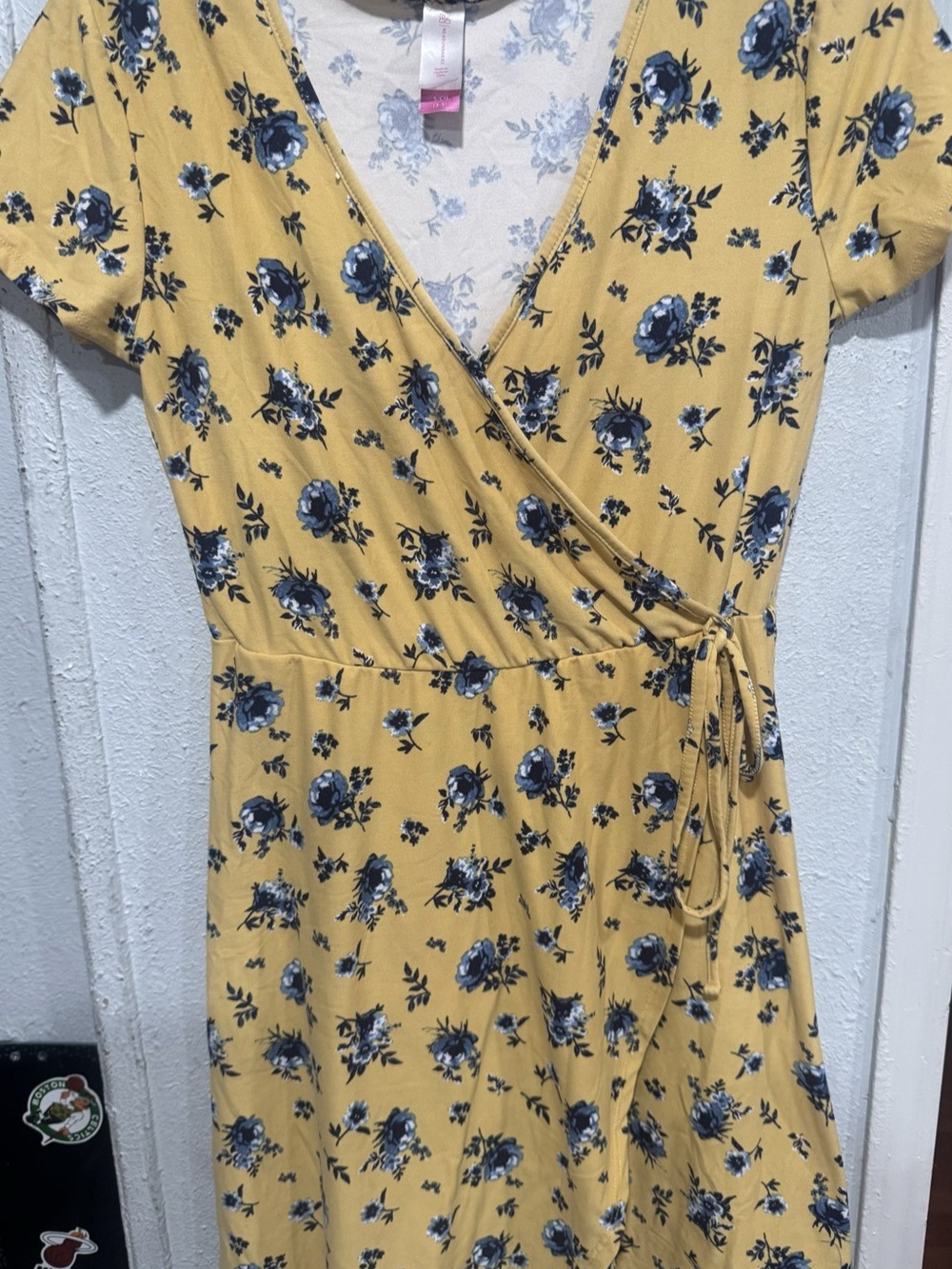 No Boundaries Floral Wrap Midi Dress Yellow Blue Size Small